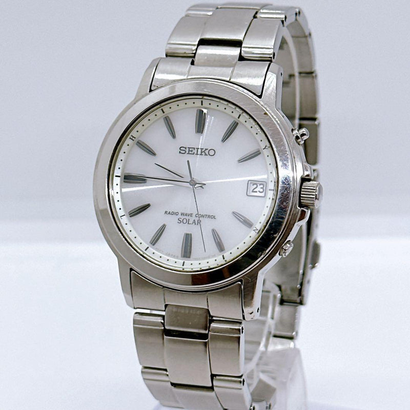SEIKO SPIRIT SBTM167 7B52-0AF0 Solar Radio Controlled Watch White Stainless