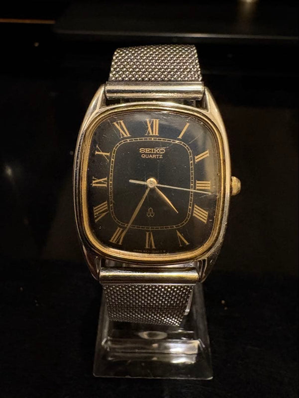 SEIKO Chariot 6431-5020 Quartz Black Gold Roman Square Gold 29x28mm SS Watch
