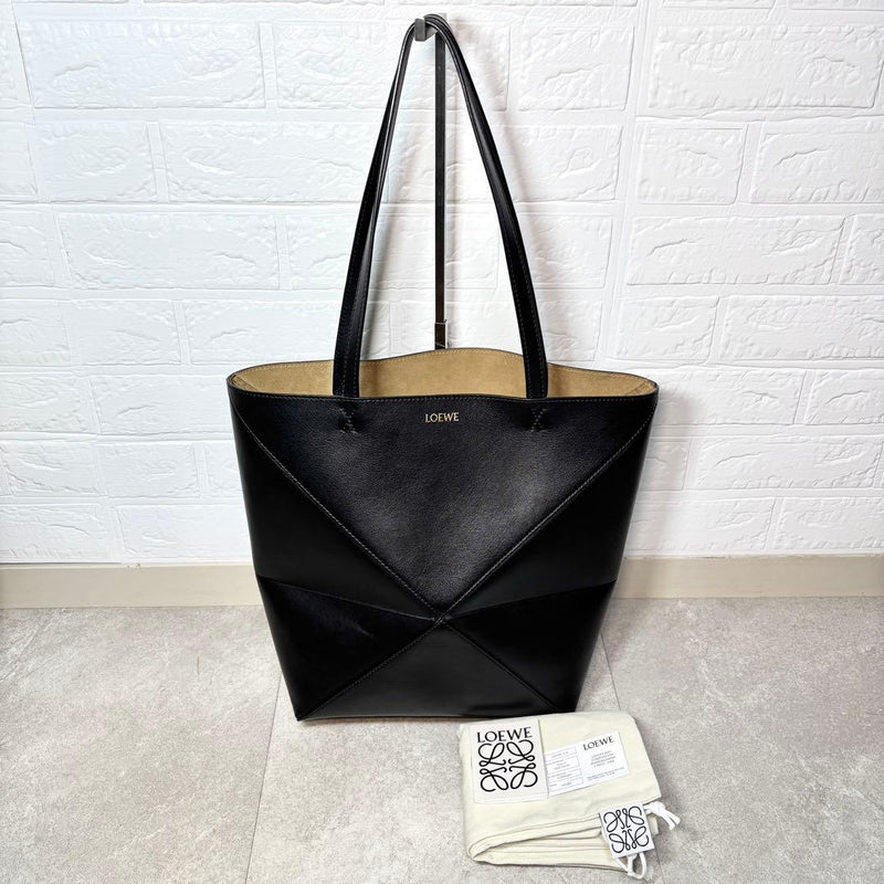 LOEWE Puzzle Tote Bag Medium Black Shiny Calf Leather H31.5 W25.5 D14.5cm
