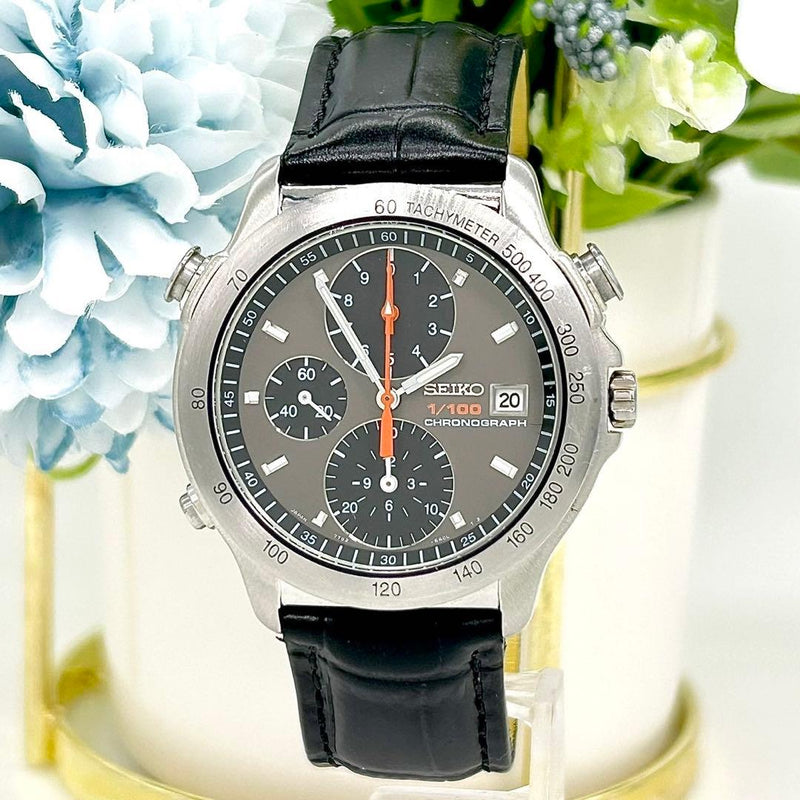 SEIKO 7T52-6A00 Quartz Chronograph Watch 40mm Silver Case Gray Dial