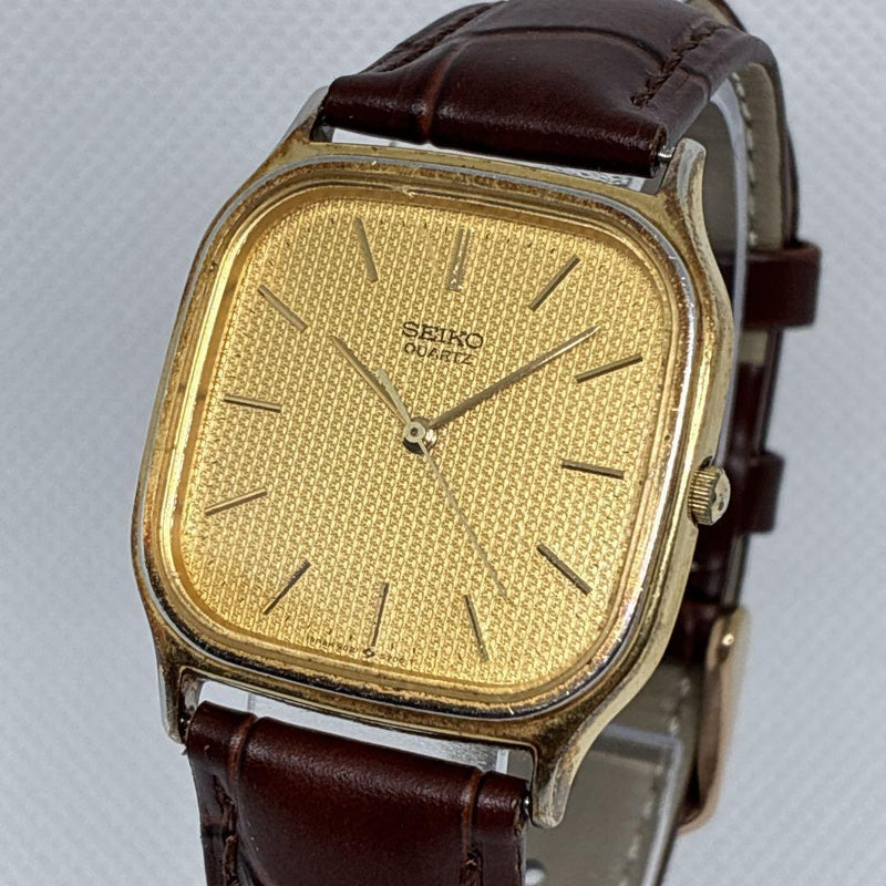 Seiko Chariot 9021-5160 Watch Quartz 29.4mm Stainless Steel Gold Brown Leather