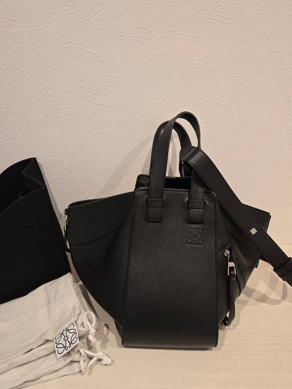 Loewe Hammock Small 2WAY Handbag Black Leather Shoulder Strap Dust Bag RCB1013