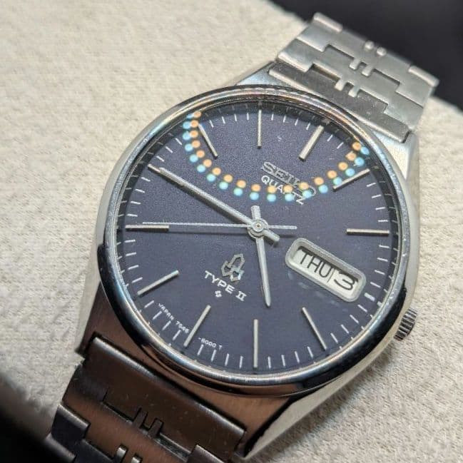 Seiko Type II 7546-8000 1978 Analog Quartz 37mm Eggplant Navy Dial Domed