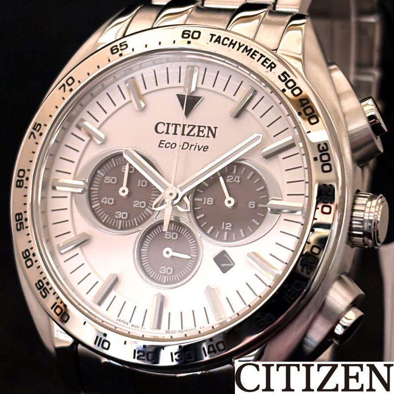 CITIZEN CA4540-54E Eco-Drive Chronograph Watch 43MM White Dial Silver Band 100M