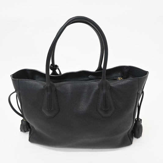 Longchamp a2520 Penelope Black Leather Tote Bag Handbag Fringe Tassel
