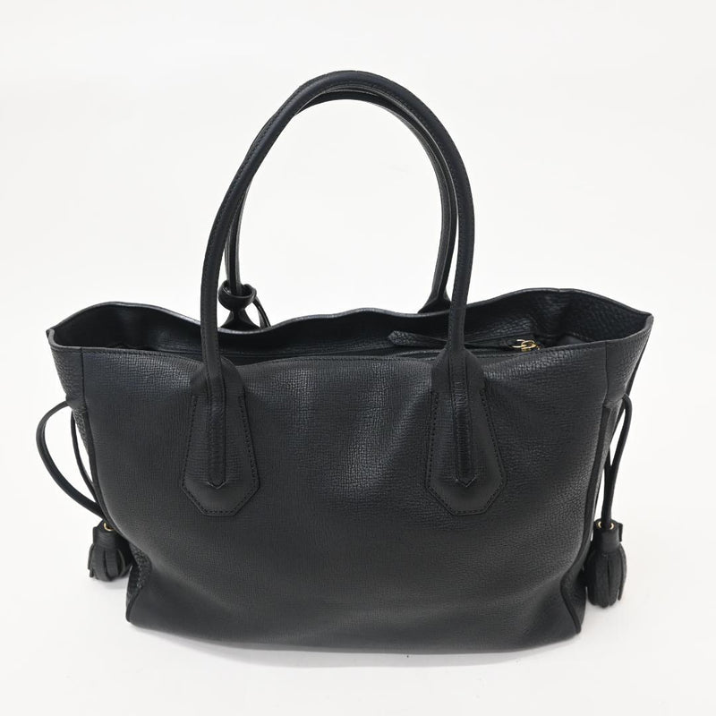 Longchamp a2520 Penelope Black Leather Tote Bag Handbag Fringe Tassel