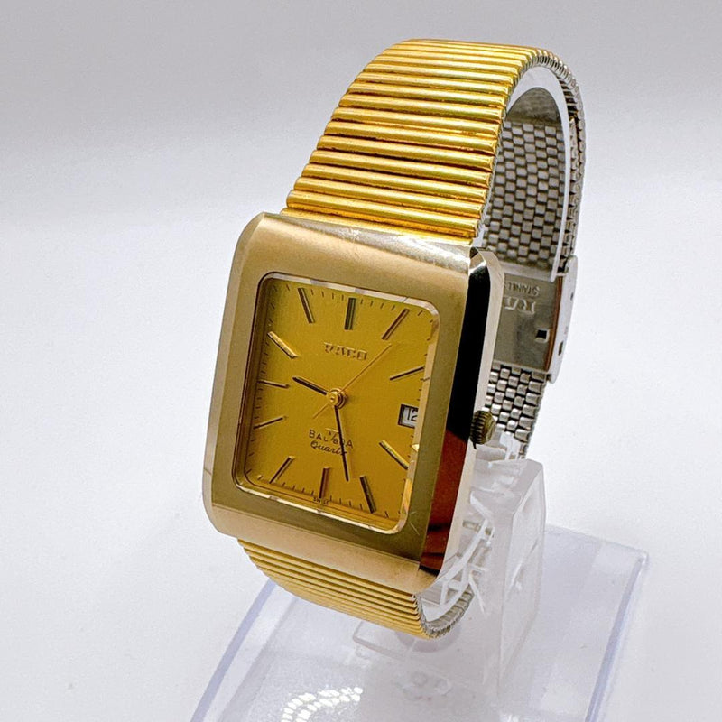 RADO BALBOA Quartz K1638352 Men Square Gold Dial Tungsten SS Mesh Date Watch