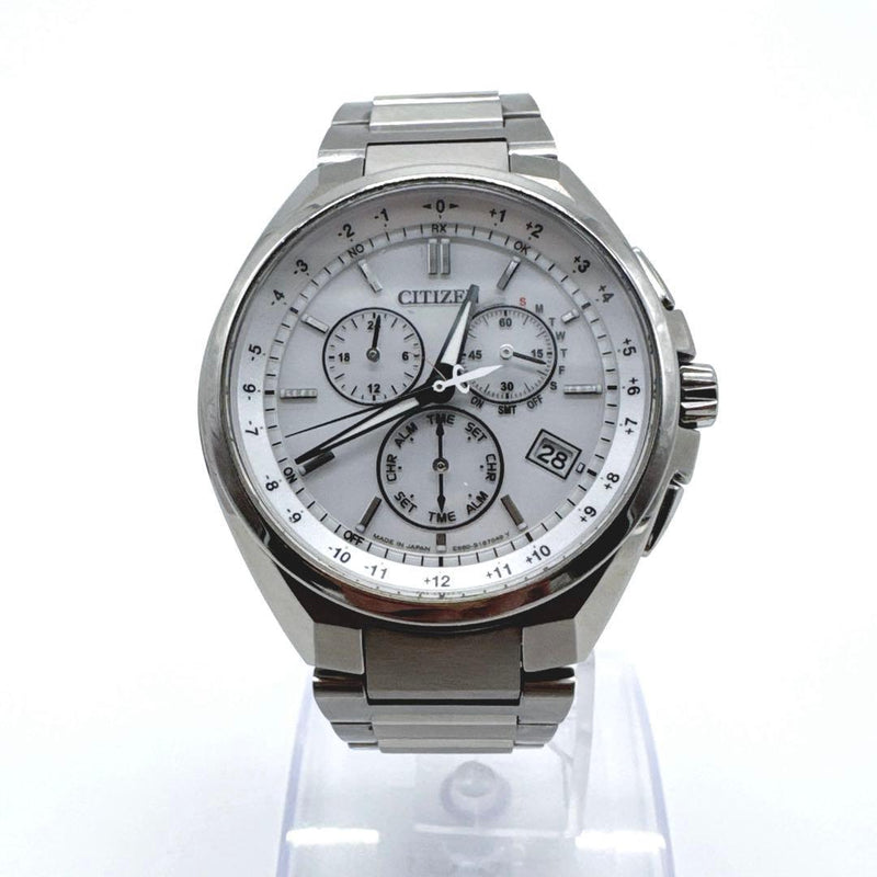 CITIZEN CB5874-90A Eco-Drive Radio Chronograph Watch 44.6mm White Dial SS 10ATM
