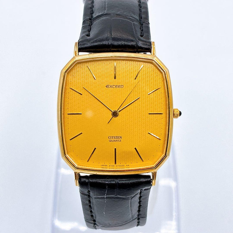 Citizen Exceed 2730-272544 Quartz Square Gold Dial Croco Leather Band 1984 Watch
