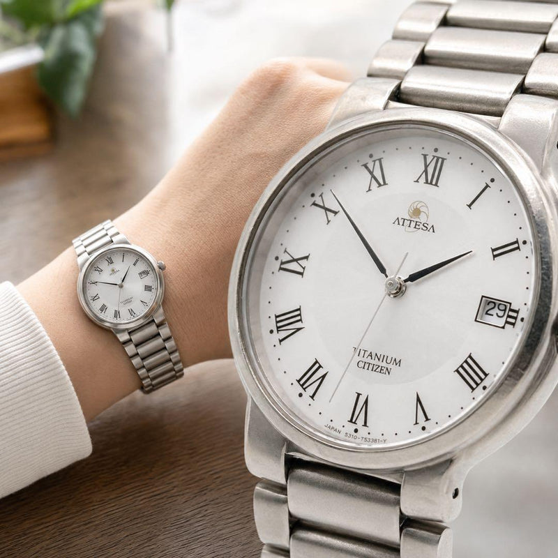 CITIZEN ATTESA 5510-F52231 Quartz Titanium 33mm Silver Roman Date Bracelet Watch