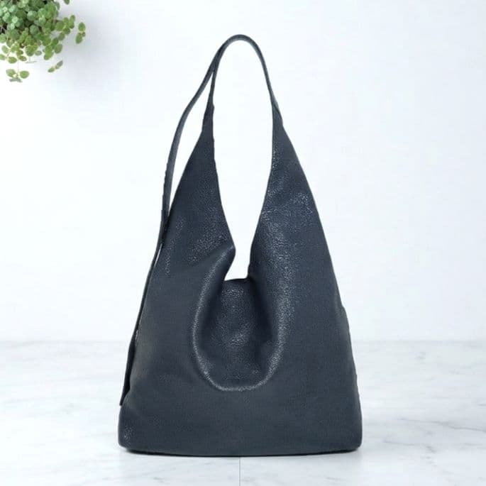 JIL SANDER NAVY BELT HOBO Shoulder Bag Genuine Leather Navy Unisex 24x30x12cm