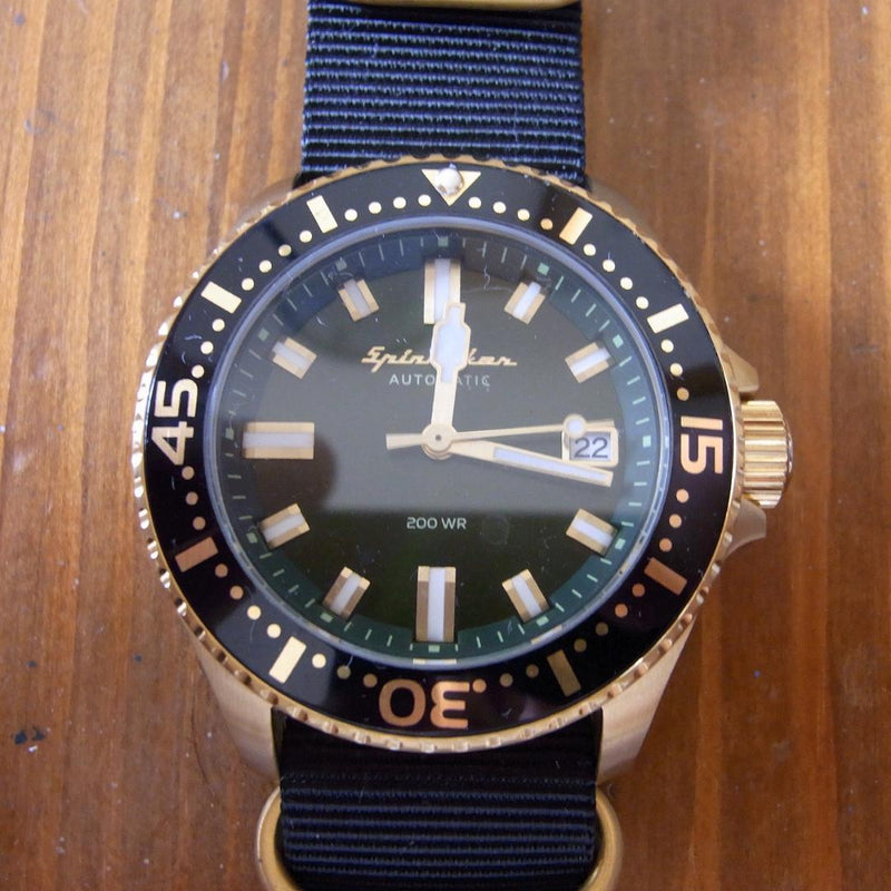 Spinnaker Automatic Watch Gold-tone Case Green Dial 200m WR Nylon NATO Strap