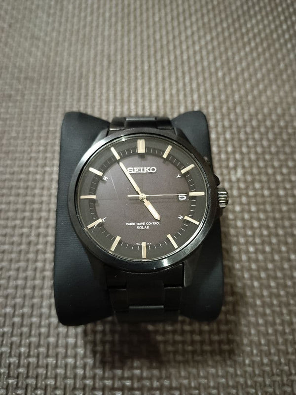 SEIKO 7B42-0AT0 Radio-Controlled Solar Mens All Black Analog Watch 14.5cm Wrist