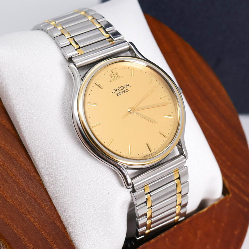 SEIKO CREDOR 8J81-6B00 Quartz Watch 18KT Gold Bezel Two Tone 22mm Champagne