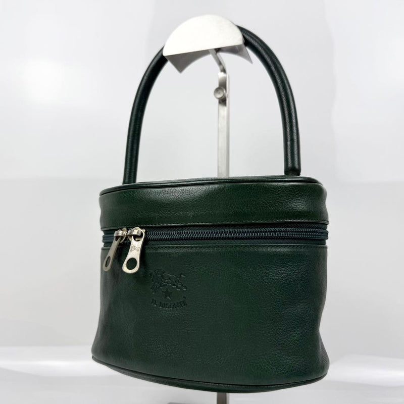 IL BISONTE Green Leather Vanity Handbag 13x19x10cm Logo Engraved 15cm Handle