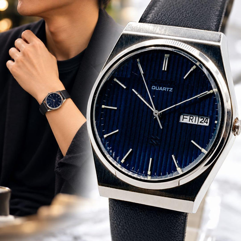 SEIKO 5H23-7040 Quartz Watch 33.2mm Blue Dial DayDate New Strap 3 Jewels SR920SW