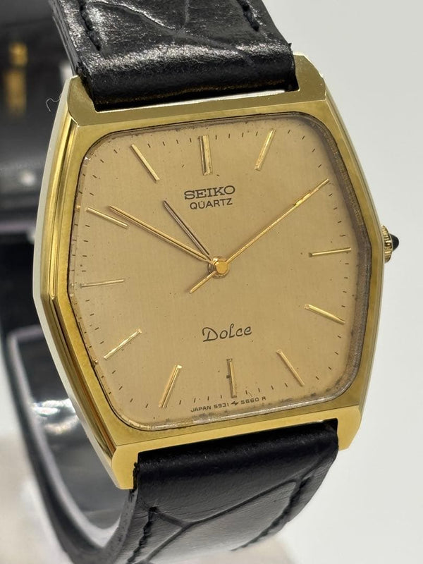 Seiko Dolce 5931-5510 Quartz Movement Gold Dial 30mm Case Mens Watch