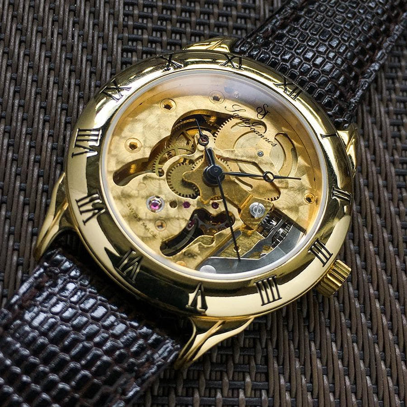 santo joannes Hand-wound Watch Gold Case 33mm See-through Back Dark Brown