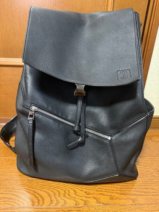 LOEWE Puzzle Leather Black Backpack Shoulder Bag Unisex 43cm 31cm 15cm Spain