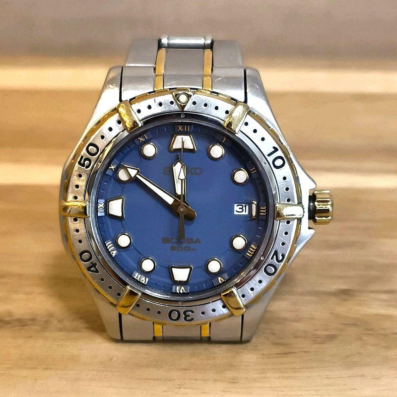 SEIKO Scuba 7N35-6060 Quartz Blue Dial 200m Divers Stainless Steel Watch