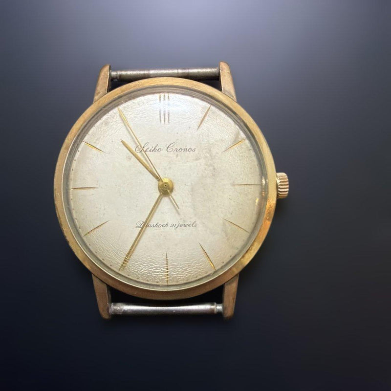 SEIKO Cronos J15009 Manual Wind Watch 14K Gold Filled White Dial Diashock 21J