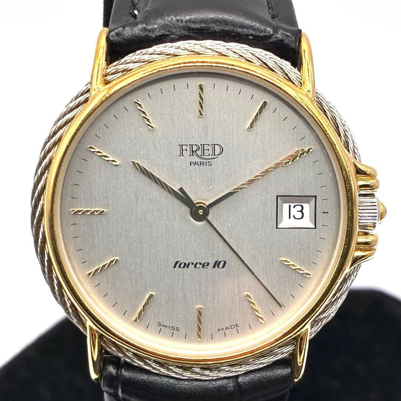FRED Force10 Quartz Watch Mens Ladies GP SS 32mm Silver Dial Date Round Black