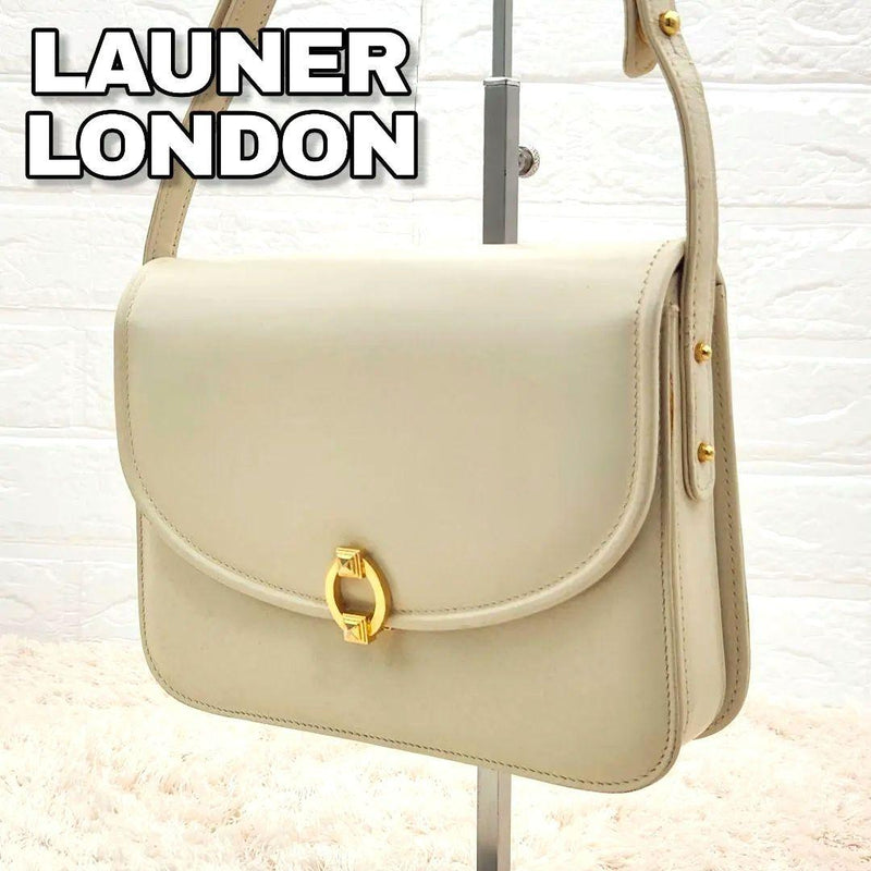 LAUNER LONDON Handbag 70s 80s Ivory Leather Suede Lined Handmade England
