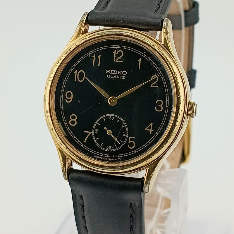 SEIKO 2G28-6030 Quartz 31mm SS Gold Black Dial Small Seconds Aftermarket Strap