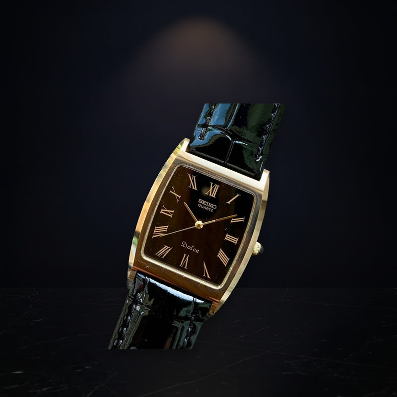 Seiko Dolce Tank Quartz Mens Gold Tone Dress Watch
