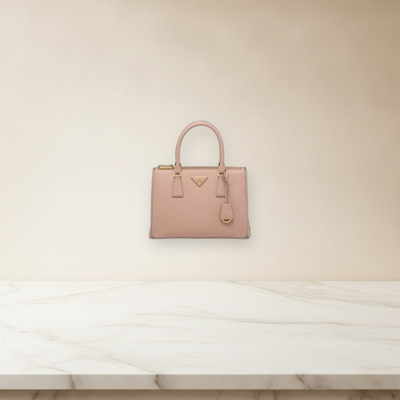 Prada Saffiano Leather Handbag Shoulder Bag Pink Metal Hardware