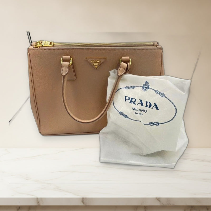 Prada Galleria Tote Bag Saffiano Leather Beige 2way Shoulder Handbag