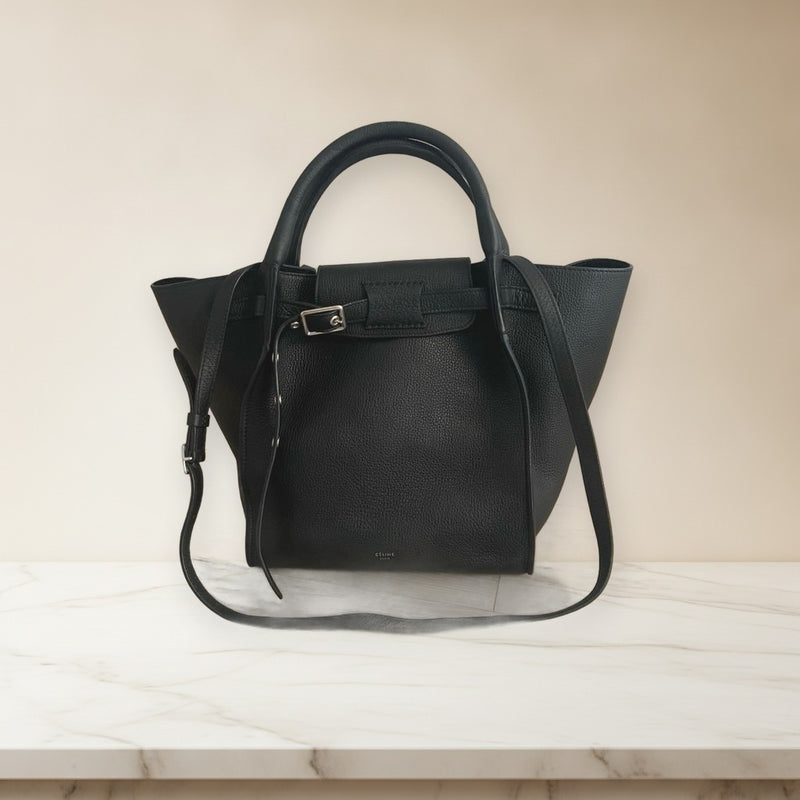 Celine Big Bag Small Long Strap Handbag Tote Shoulder Bag Black Leather