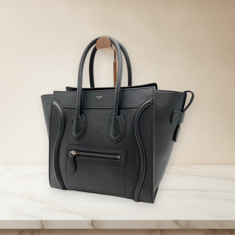 Celine Luggage Micro Shopper Handbag Grained Leather Black Dark Navy Tote Bag