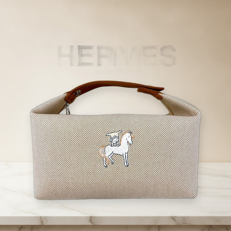 Hermes Bridabrac Gm Biscuit Cabriole Toile H Handbag Cotton Silver Hardware
