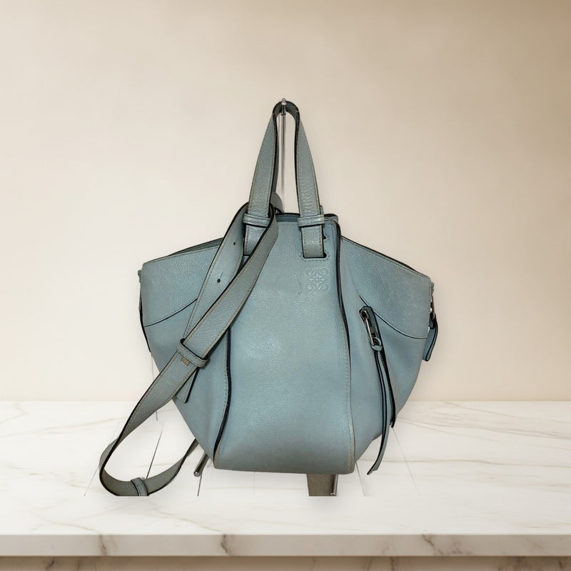 Loewe Hammock Small 2way Handbag Smoke Blue Leather Crossbody Shoulder Bag