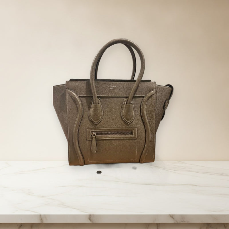 Celine Luggage Micro Handbag Beige Leather Tote