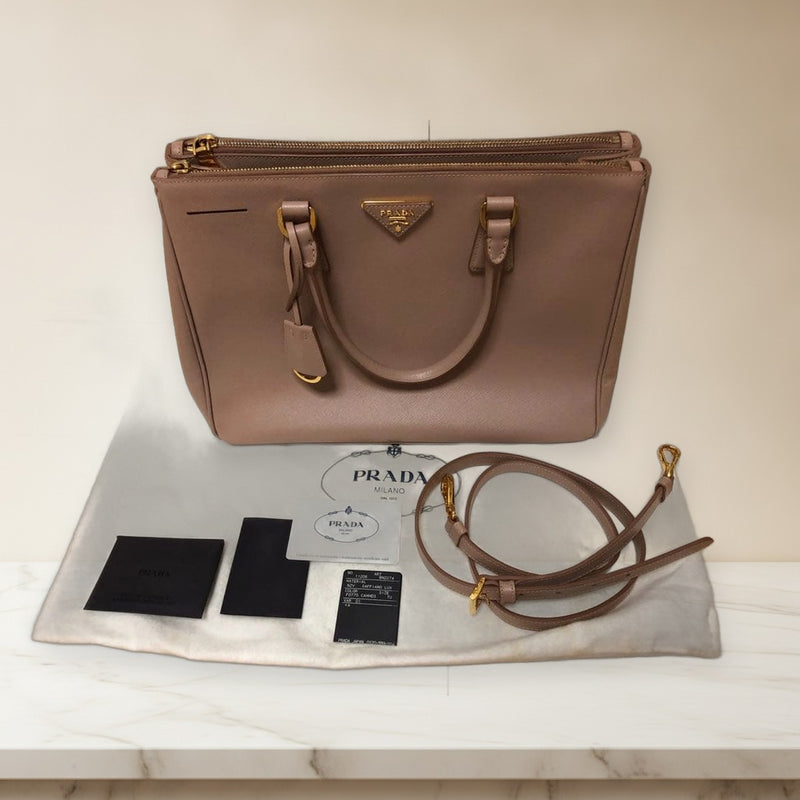 Prada Saffiano Galleria Handbag Tote Bag Leather Cammeo Large