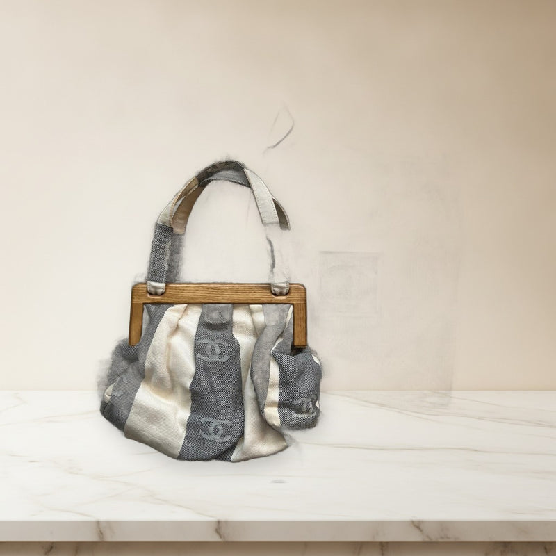 Chanel Coco Mark 9100058 Handbag Canvas Wood White