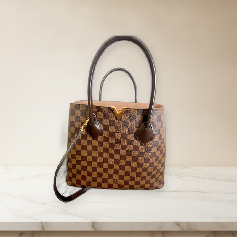 Louis Vuitton Damier Kensington N41435 Tote Handbag Canvas Ebene Gold Hardware