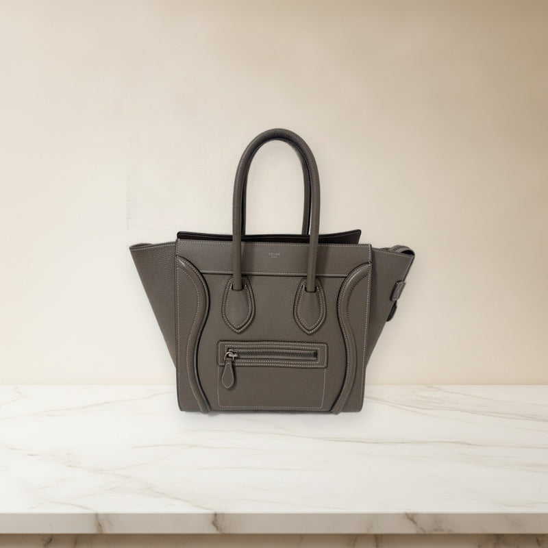 Celine Luggage Micro Shopper Handbag Sulli Leather Tote Bag Greige