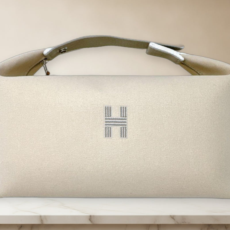 Hermes Bride A Brac Gm Handbag Cotton Canvas Natural Silver Hardware