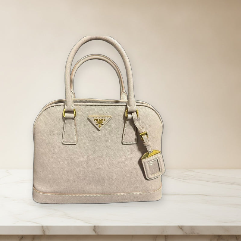 Prada Saffiano Tote Shoulder Bag Leather Cameo Pink Beige