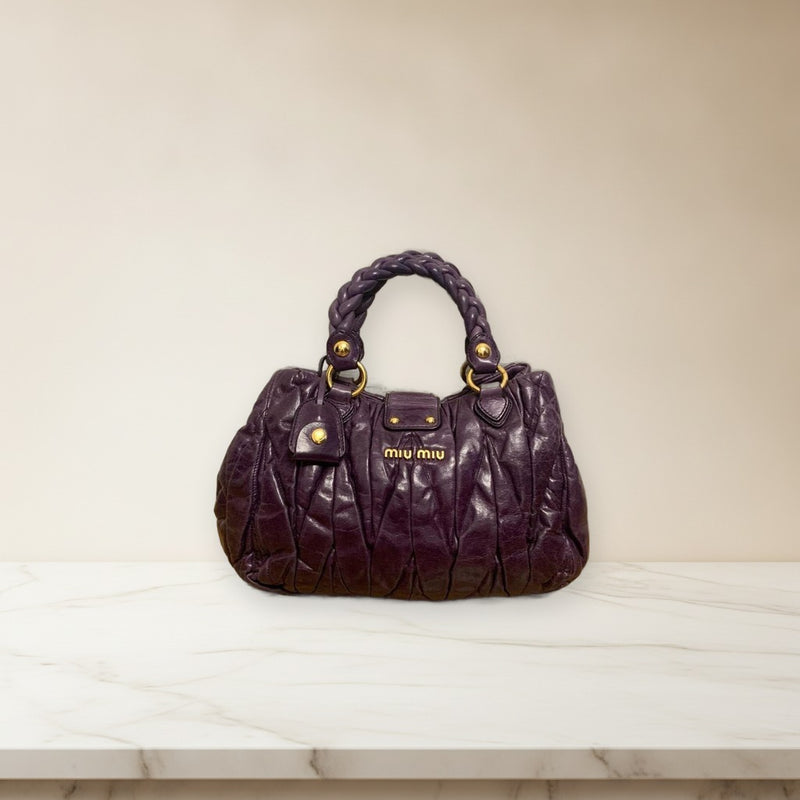 Miu Miu Matelasse Handbag 2-Way Shoulder Bag Leather Purple