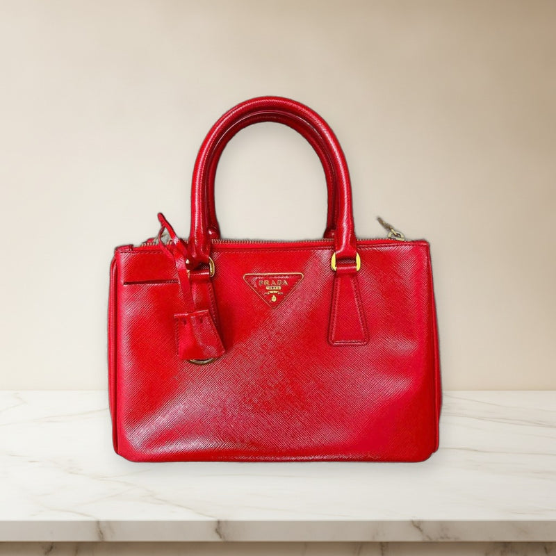 Prada Saffiano 2-Way Handbag Shoulder Bag Red Leather