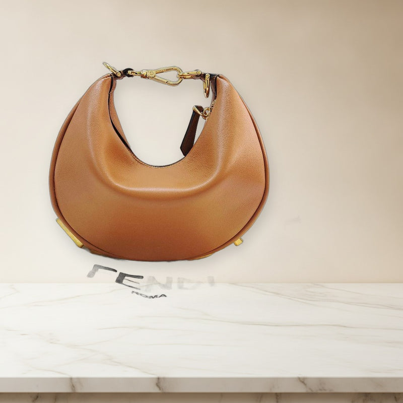 Fendi 8BS081 Mini Bag Camel Brown Leather Gold Hardware Handbag