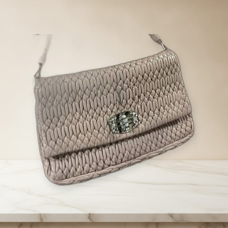 Miu Miu Matelasse Nappa Crystal Handbag Clutch Bag Pink Beige