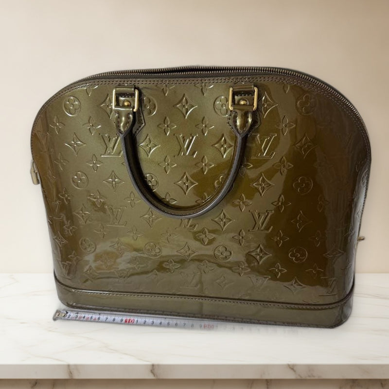 Louis Vuitton Vernis Alma Mm MI1049 Handbag Patent Leather Vert Bronze Gold