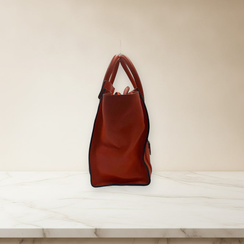 Celine Luggage Mini Shopper Handbag Calfskin Orange Red Leather