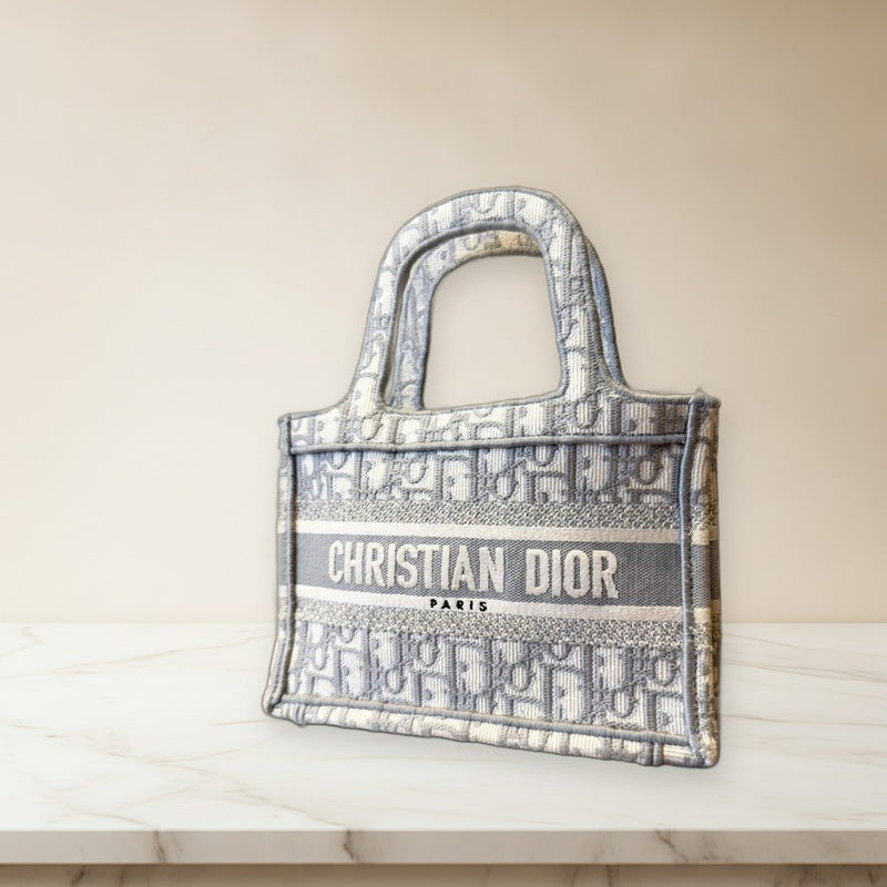 Christian Dior Book Tote Mini Dior Oblique Handbag Canvas Gray