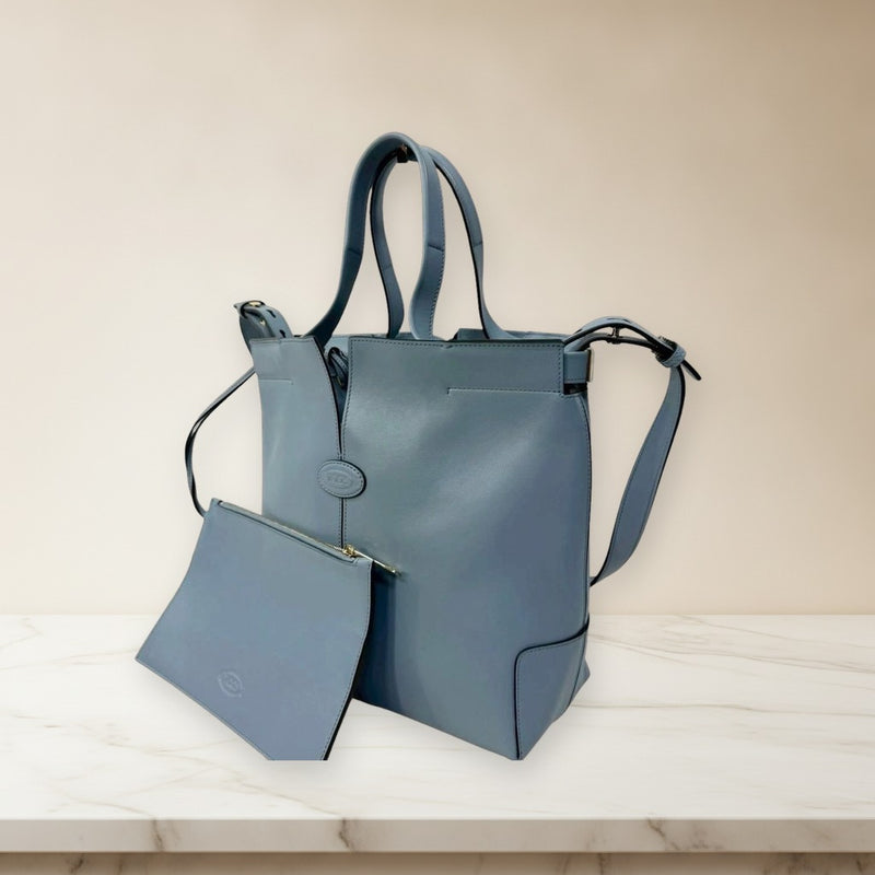 Tods Di Bag Folio 2-Way Shoulder Bag Windward Blue Leather Handbag